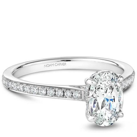 Noam Carver White Gold Channel Set Diamond Engagement Ring Setting with Oval Center Stone (0.32 CTW)