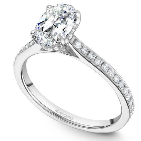 Noam Carver White Gold Channel Set Diamond Engagement Ring Setting with Oval Center Stone (0.32 CTW)