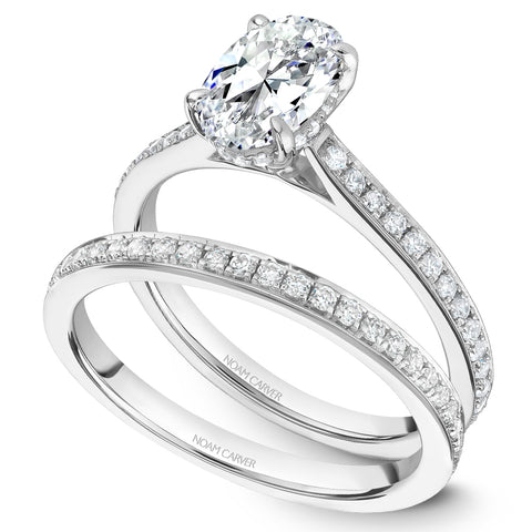 Noam Carver White Gold Channel Set Diamond Engagement Ring Setting with Oval Center Stone (0.32 CTW)