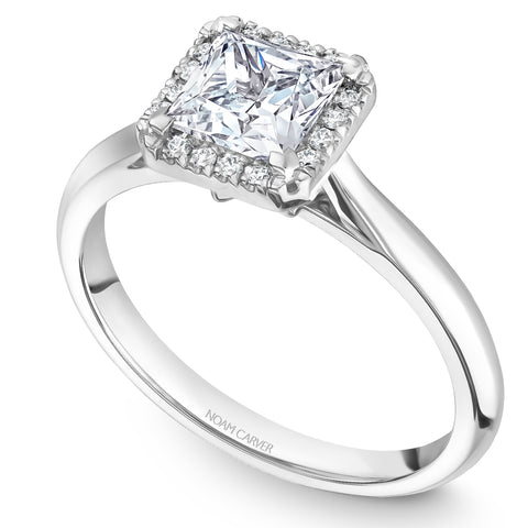 Noam Carver White Gold Princess Engagement Ring Setting with Diamond Halo (0.08 CTW)