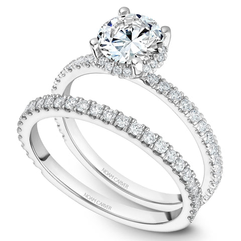 Noam Carver White Gold Diamond Engagement Ring Setting with Diamond Centerpiece (0.35 CTW)