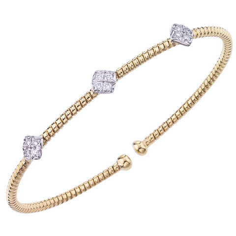 Yellow Gold Twisted Bangle with Diamonds