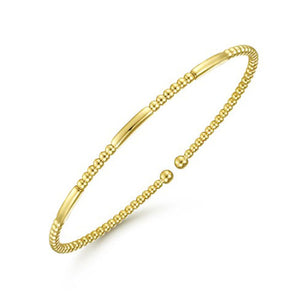 Gabriel & Co 14K Yellow Gold Alternating Bujukan Bead and Plain Bar Cuff Bracelet