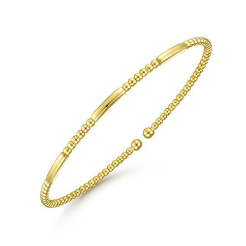 14K Yellow Gold Alternating Bujukan Bead and Plain Bar Cuff Bracelet