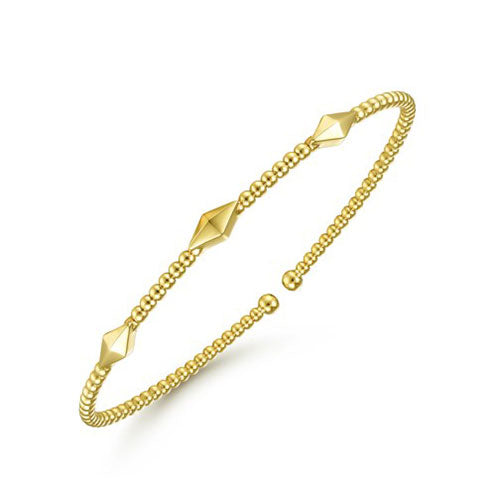 14K Yellow Gold Bujukan Bead Cuff Bracelet with Pyramid Stations