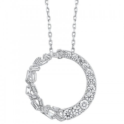 14K White Gold Diamond Circle Shaped Necklace (0.37 ctw)