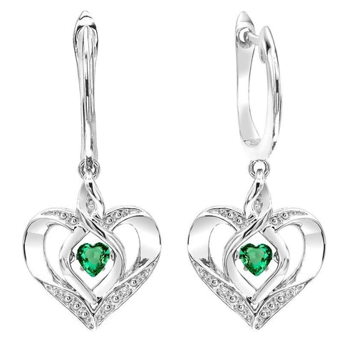 Silver Diamond & Created Emerald Earring