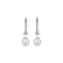 Load image into Gallery viewer, Gabriel Grace Collection White Gold Drop Pearl Earrings with Diamond Accents (0.15 CTW)