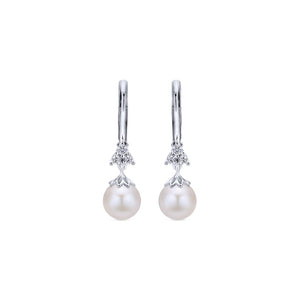 Gabriel Grace Collection White Gold Drop Pearl Earrings with Diamond Accents (0.15 CTW)