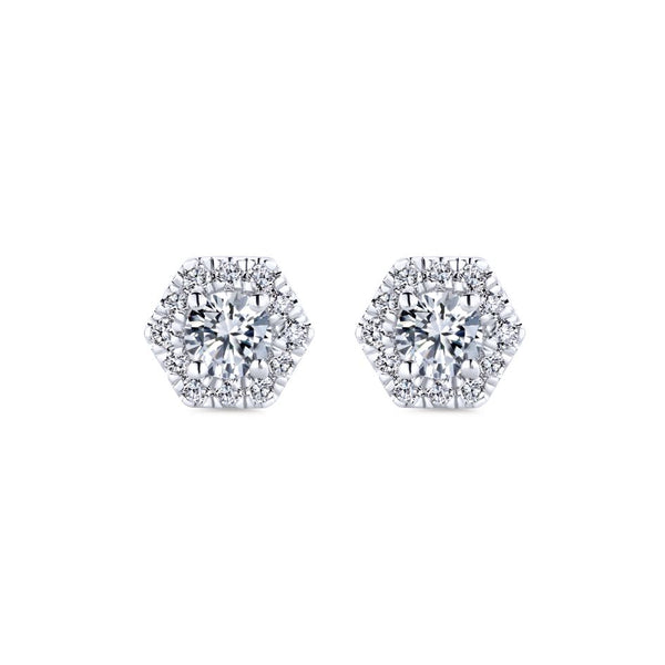 Gabriel Messier Collection White Gold Diamond Stud Earrings with Halo (0.51 CTW)