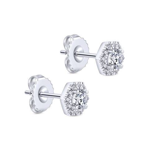 Gabriel Messier Collection White Gold Diamond Stud Earrings with Halo (0.51 CTW)