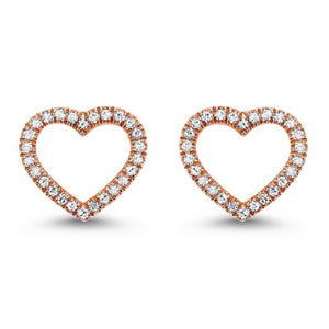 14K Rose Gold Heart Shaped Diamond Earrings