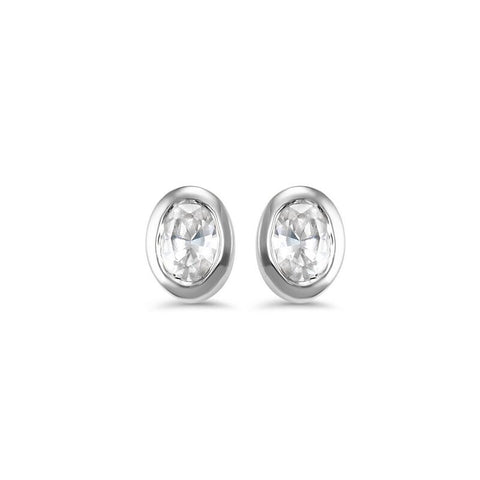 14K White Gold Oval Shaped Diamond Stud Earrings (0.16 CTW)