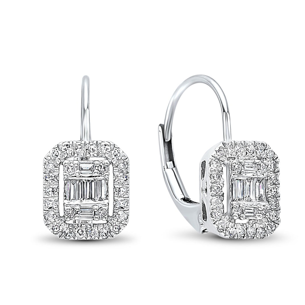 14K White Gold Diamond Baguette Earrings