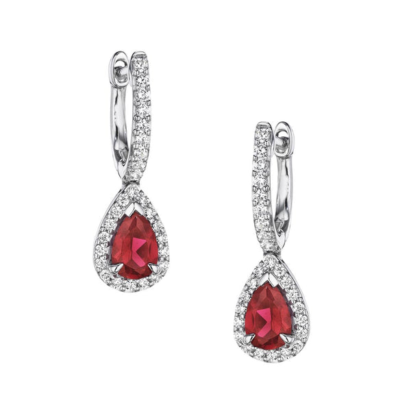 Fana 14K Gold Diamond & Pear Shaped Ruby Earrings