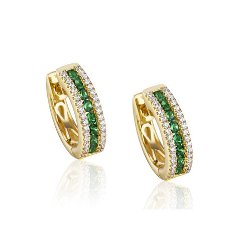 Fana Diamond & Emerald Channel Setting Wide Hoop Huggie Earring
