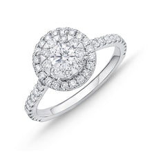 Load image into Gallery viewer, IDC Signature Collection: White Gold Round Bouquet Halo Engagement Ring (0.94 ctw) approx