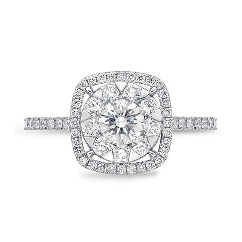 IDC Signature Collection: White Gold Bouquet Cushion Halo Engagement Ring .98ctw approx. (.40 cen)