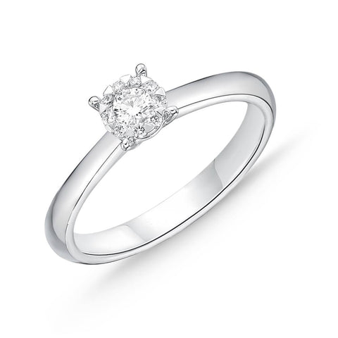 IDC Signature Collection: White Gold Round Bouquet Solitaire Engagement Ring .21ctw approx. (.15 center)
