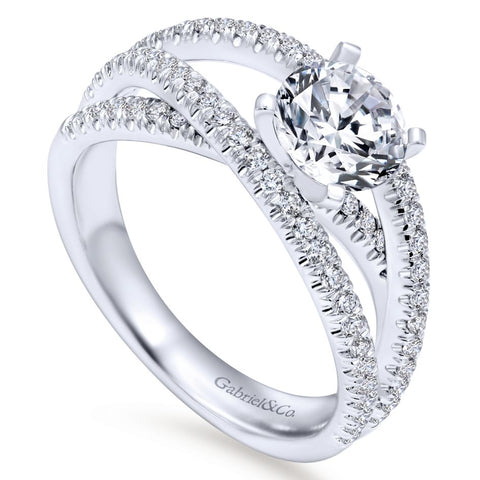 Gabriel Bridal Collection White Gold French Diamond Accent Free Form Basket Center Diamond Engagement Ring (0.57 ctw)