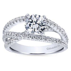 Gabriel Bridal Collection White Gold French Diamond Accent Free Form Basket Center Diamond Engagement Ring (0.57 ctw)