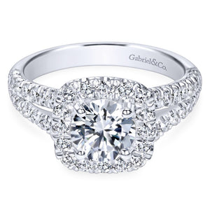 Gabriel Bridal Collection White Gold Diamond Diamond Accent Split Shank Halo Engagement Ring (0.83 ctw)