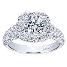 Load image into Gallery viewer, Gabriel Bridal Collection White Gold Diamond Diamond Accent Split Shank Halo Engagement Ring (0.83 ctw)