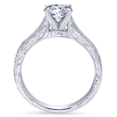 Gabriel Bridal Collection White Gold Straight Channel and Hand Cut Etching Diamond Engagement Ring (0.15 ctw)