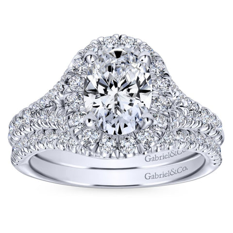 Gabriel Bridal Collection White Gold Diamond Accent Shank and Oval Diamond Halo Engagement Ring (0.71 ctw)
