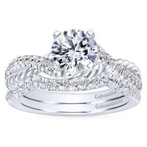 Gabriel Bridal Collection White Gold Diamond Diamond Accent and Roped Criss Cross Engagement Ring (0.17 ctw)