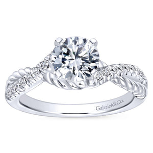 Gabriel Bridal Collection White Gold Diamond Diamond Accent and Roped Criss Cross Engagement Ring (0.17 ctw)