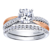Load image into Gallery viewer, Gabriel Bridal Collection White and Pink Gold Criss Cross Engagement Ring (0.18 ctw)