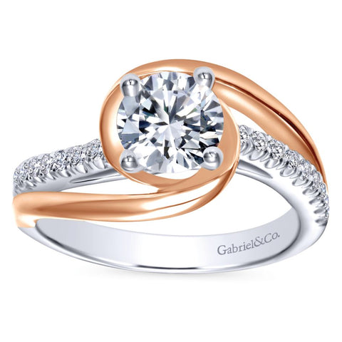 Gabriel Bridal Collection White and Pink Gold Diamond Diamond Accent Bypass Round Engagement Ring (0.2 ctw)