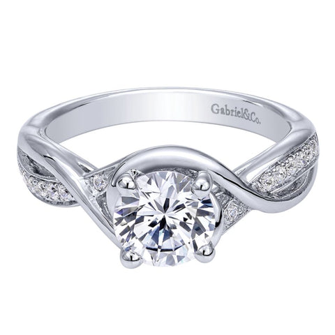 Gabriel Bridal Collection White Gold Diamond Criss Cross Round Engagement Ring (0.1 ctw)