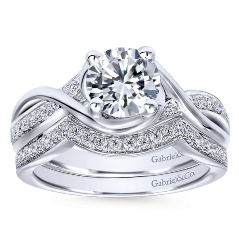 Gabriel Bridal Collection White Gold Diamond Criss Cross Round Engagement Ring (0.1 ctw)