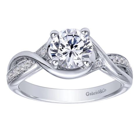 Gabriel Bridal Collection White Gold Diamond Criss Cross Round Engagement Ring (0.1 ctw)