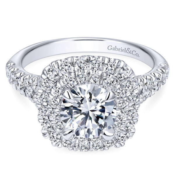 Gabriel Bridal Collection White Gold Diamond Double Diamond Accent Halo Round Engagement Ring (0.83 ctw)