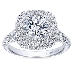 Gabriel Bridal Collection White Gold Diamond Double Diamond Accent Halo Round Engagement Ring (0.83 ctw)