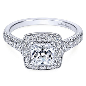 Gabriel Bridal Collection White Gold Diamond Accent Shank and Princess Cut Diamond Halo Engagement Ring (0.56 ctw)