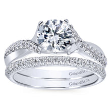 Load image into Gallery viewer, Gabriel Bridal Collection White Gold Diamond Diamond Accent Criss Cross Engagement Ring with Cathedral Setting (0.19 ctw)