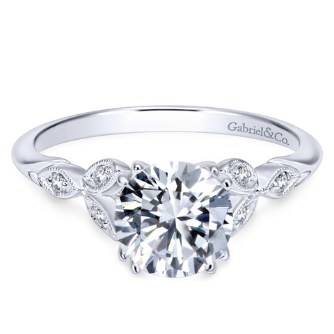 Gabriel Bridal Collection White Gold Diamond Cathedral Setting Straight Shank Engagement Ring (0.08 ctw)