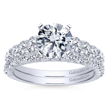 Load image into Gallery viewer, Gabriel Bridal Collection White Gold Diamond Graduating Diamond Accent with Straight Cathedral Setting Engagement Ring (1 ctw)
