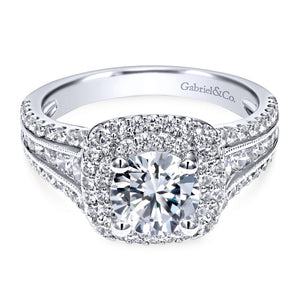 Gabriel Bridal Collection White Gold Diamond Milgrain and Channel Setting Double Halo Engagement Ring (1 ctw)