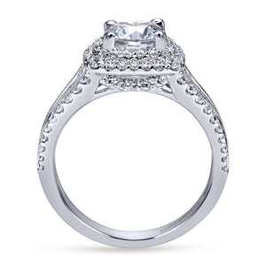 Gabriel Bridal Collection White Gold Diamond Milgrain and Channel Setting Double Halo Engagement Ring (1 ctw)