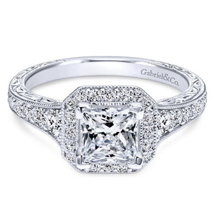 Gabriel Bridal Collection White Gold Diamond Princess Cut Halo Engagement Ring with Channel Setting (0.7 ctw)