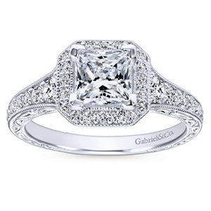 Gabriel Bridal Collection White Gold Diamond Princess Cut Halo Engagement Ring with Channel Setting (0.7 ctw)