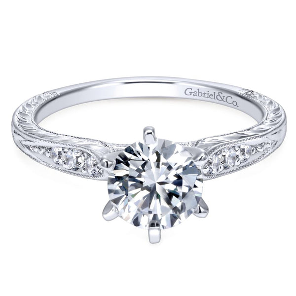 Gabriel Bridal Collection White Gold Petite Side Diamonds Straight Engagement Ring (0.1 ctw)