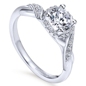 Gabriel Bridal Collection White Gold Twisted Shank Diamond Halo Engagement Ring (0.14 ctw)