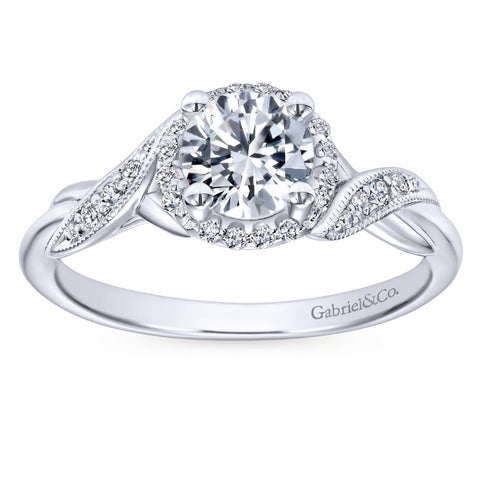 Gabriel Bridal Collection White Gold Twisted Shank Diamond Halo Engagement Ring (0.14 ctw)