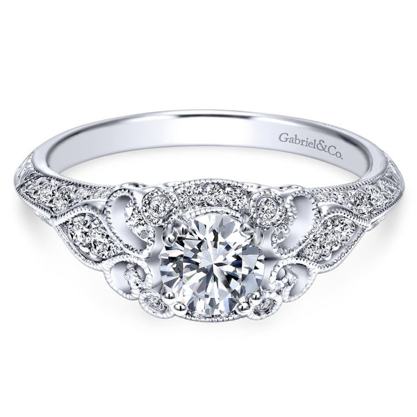 Gabriel Bridal Collection White Gold Filigree Round Diamond Halo Engagement Ring (0.31 ctw)